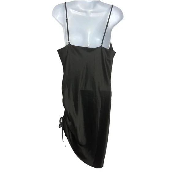 Forever‎ 21 Womens Large Slip Dress Black Satin Silky Midi Dress HOCO Going Out - Picture 2 of 6